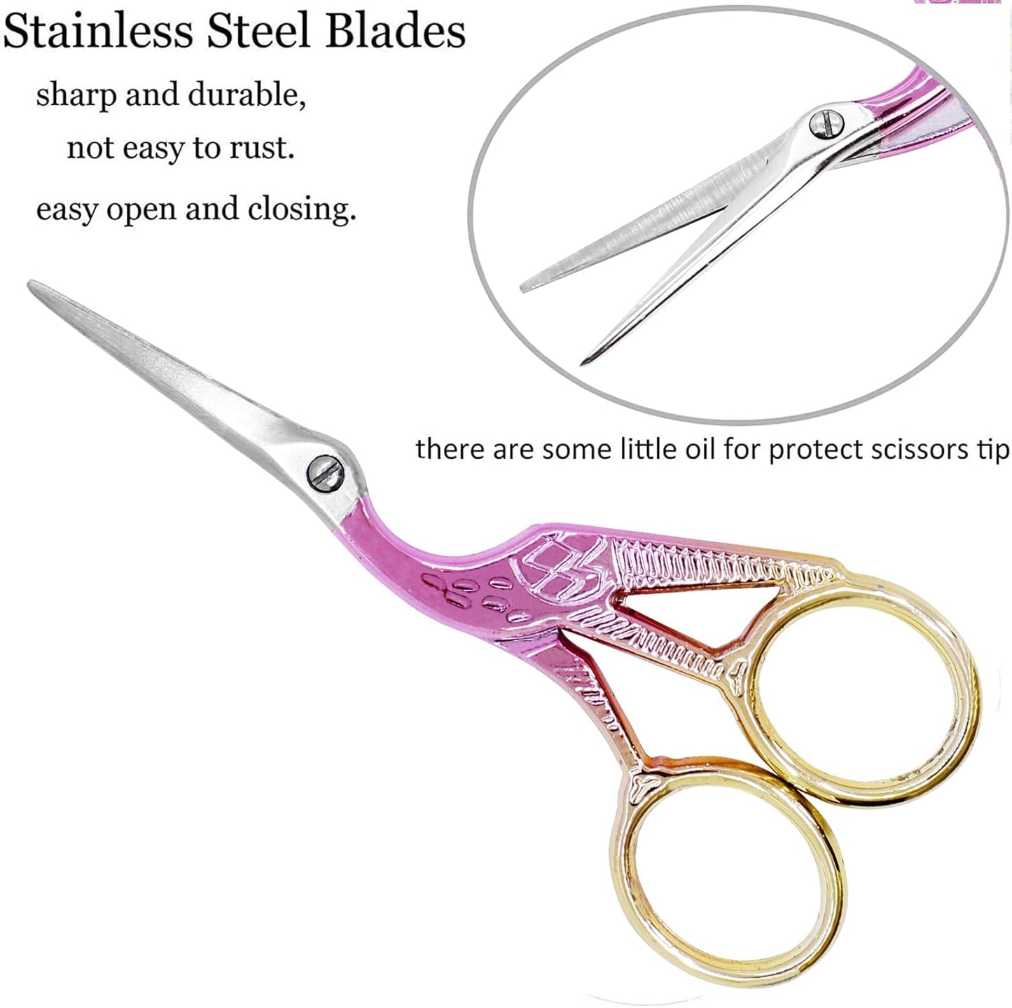 BIHRTC 4.5Inch Stork Stainless Steel Sharp Tip Scissors with Leather Safe Cover Sewing Dressmaker Scissors for Embroidery Craft Needle Work Art Work Handcraft Threading