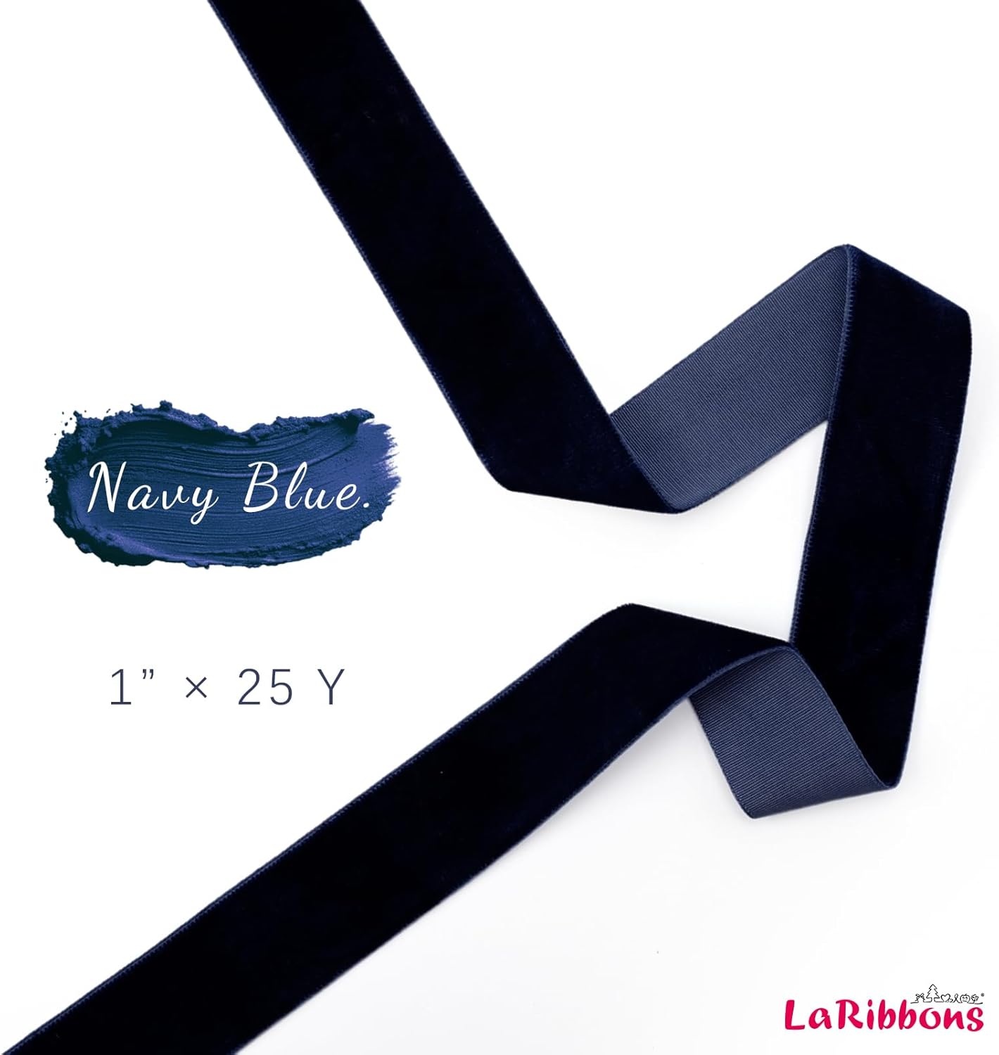 LaRibbons Thin Velvet Ribbon 1 Inch x 25 Yards, Navy Velvet Ribbon for Christmas Tree, Gift Wrapping, Wreath Bow, Outdoor Decoration