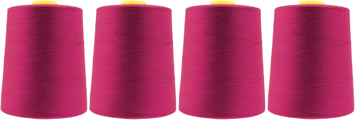 Mandala Crafts 4 Pack of Serger Threads Cones Spools - 20S/2 24000 Yards Polyester Magenta Threads for Sergers Machine and Overlock Quilting Sewing Machine