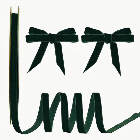 15 Yards Velvet Ribbon 3/8 Inch Single Face Green Velvet Ribbon Spool Prefect for Holiday Wedding, Ribbons for Gift Wrapping, Christmas Tree Ornaments Wreath Hair Bows, Ribbons for Crafts