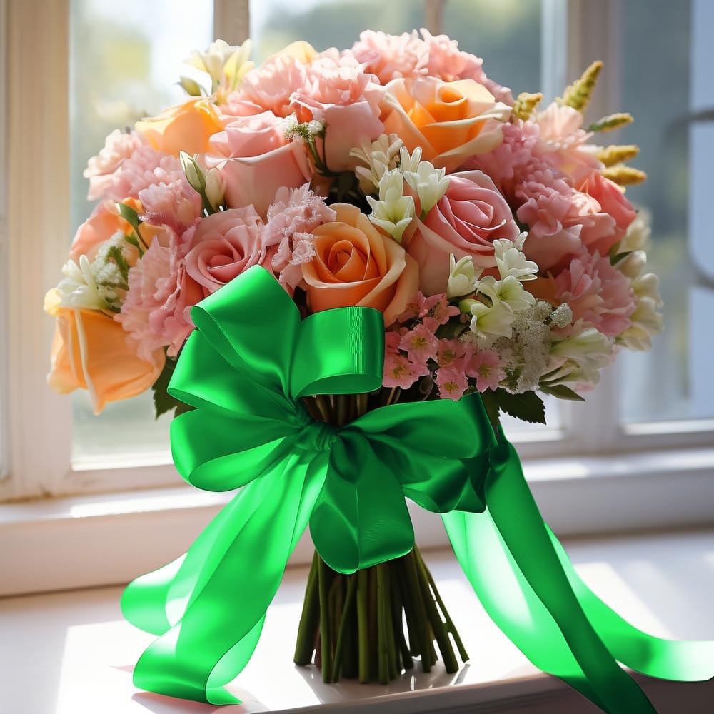 4 Inch 25 Yard Wide Satin Ribbon Green, Solid Fabric Large Ribbon Roll for Cutting Ceremony Wedding Opening Party Decoration, Chairs, Sewing, Festival Pageant Sashes