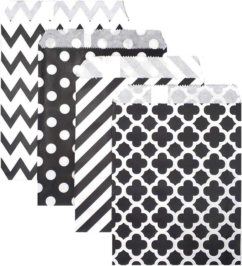 KEYYOOMY 100 Pcs Black Candy Buffet Bags - Small Polka Dot Paper Treat Bags for Wedding & Birthday Party (5 x 7 inch)