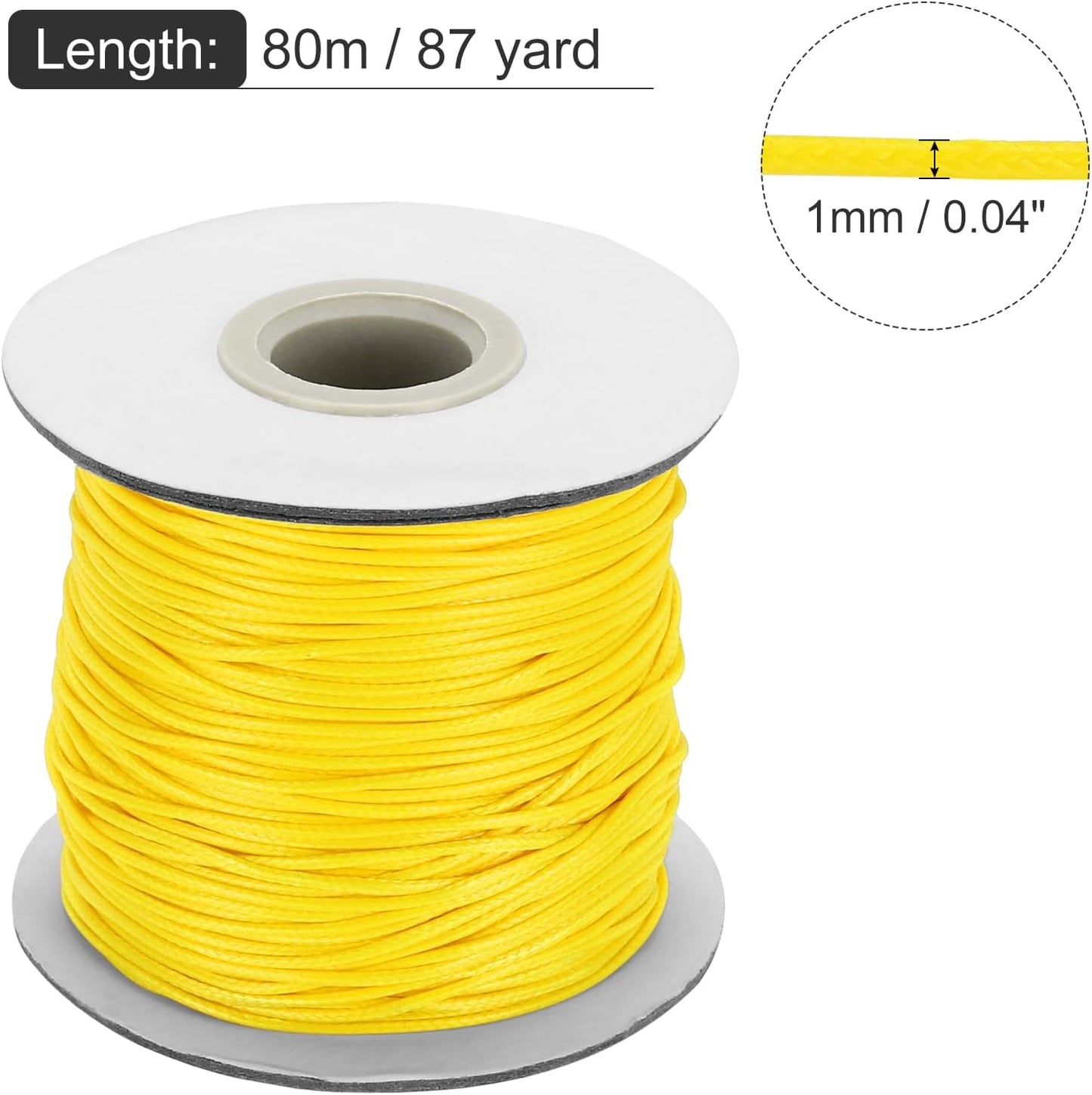 MECCANIXITY Waxed Cord 1mm Waxed Thread 87 Yard Wax String Leather Cord for Bracelet Making, Necklaces, Beading, Jewelry Making and DIY Crafts(Golden Yellow)