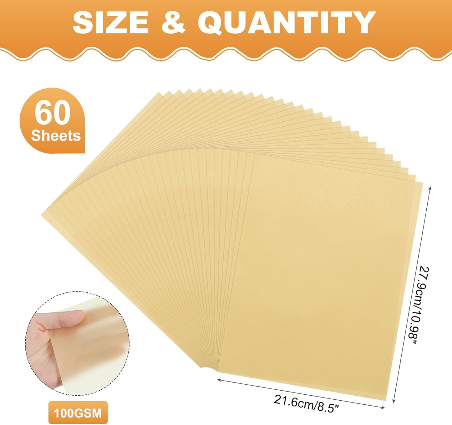 MECCANIXITY 60 Sheet Colored Vellum Paper 8.5" x 11", 100gsm Translucent Printable Vellum Sheets for Printing Wedding Invitations Inkjet Laser Printer, Gold
