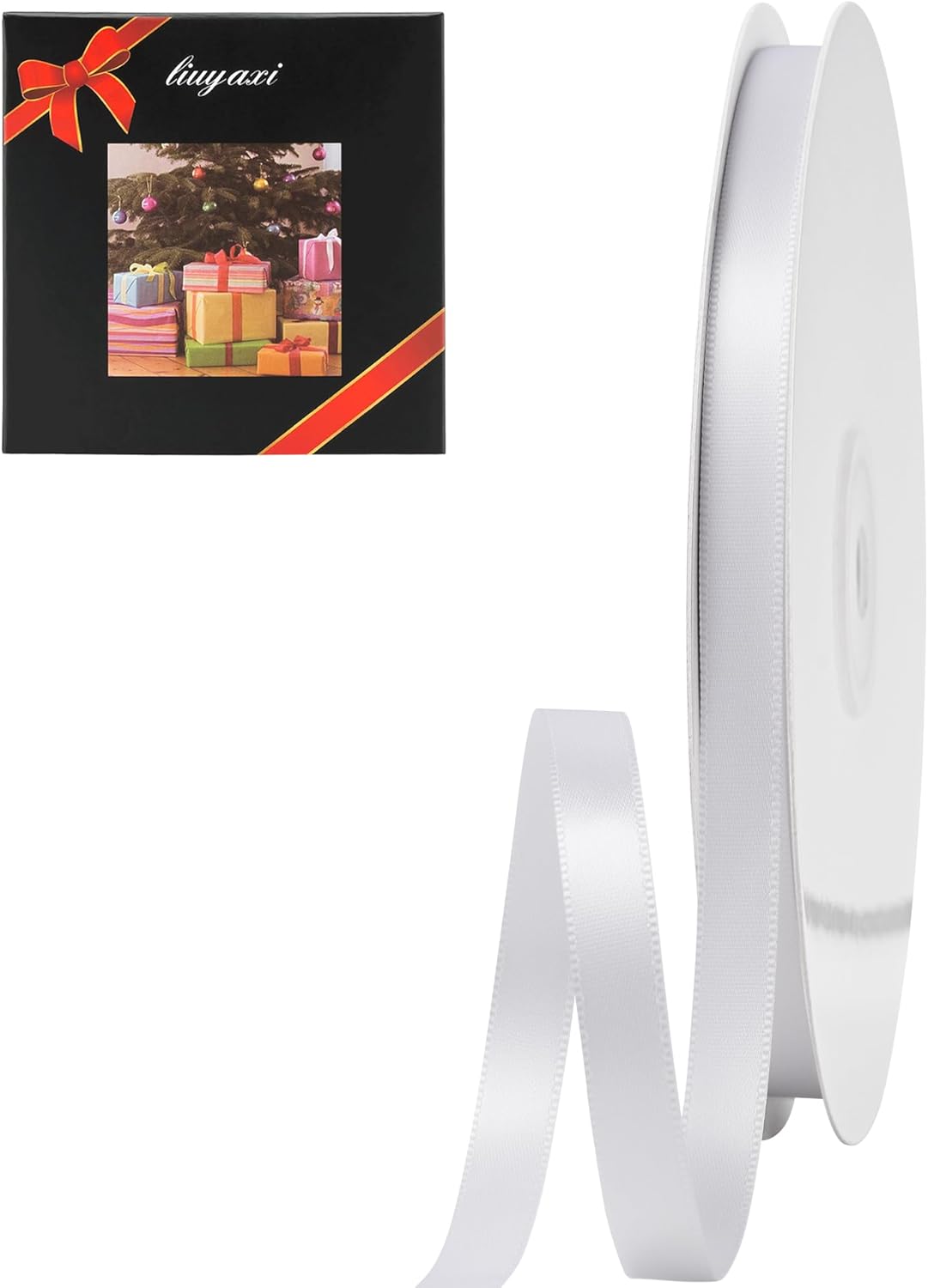 LIUYAXI White Double Faced Satin Ribbon, 3/8" X Continuous 100 Yards, Ribbons Perfect for Gift Wrapping Bows Bouquet Wedding Decor DIY Craft and More