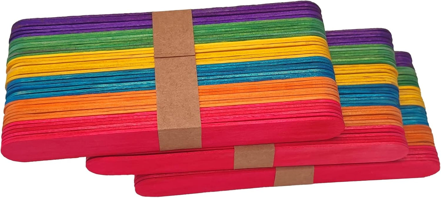 WISYOK 120 Pcs 6” Colored Jumbo Wooden Craft Sticks - Rainbow Wooden Popsicle Sticks for Creative Designs or Kids Education, Home Art Projects