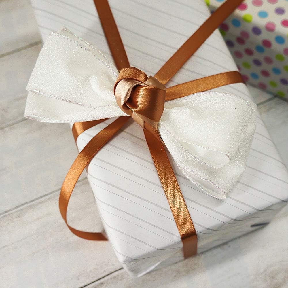 CT CRAFT LLC Glitter Wired Ribbon 1.5" x 10 Yards White for Christmas Home Decor Bow Gift Wrapping DIY Crafts Wreath