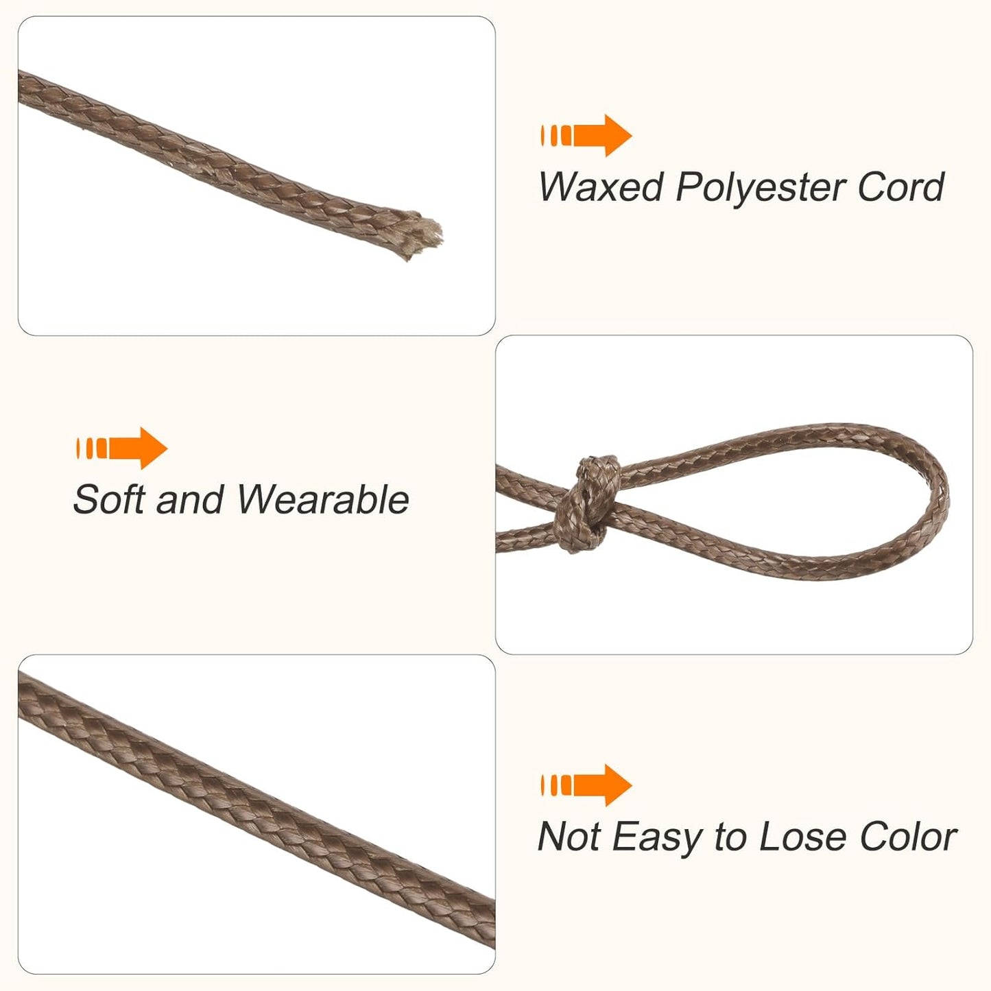 MECCANIXITY Waxed Cord 0.5mm Waxed Polyester Cord 175 Yard Wax String for Bracelet Making, Necklaces, Beading, Jewelry Making and DIY Crafts(Brown)