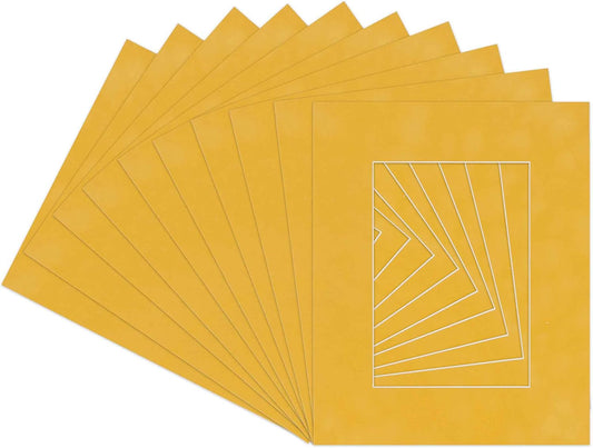 Pack of 25 Acid Free 11x14 Mats Bevel Cut for 8.5x11 Photos - Sunrise Yellow Suede Precut Matboards With Backing Boards and Clear Photo Mat Bags For Pictures, Photos, Framing - 4-ply Thickness