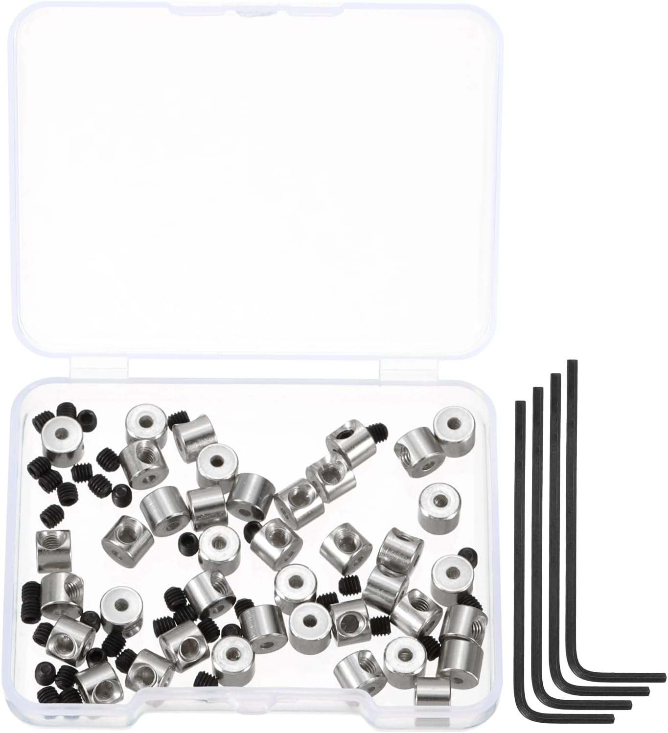 MECCANIXITY 40 Pcs Metal Locking Pin Backs, Locking Pin Keepers Clasp 5mm(H) with 4 Wrench Replacement in Storage Case for Badge, Brooch, Silver Tone