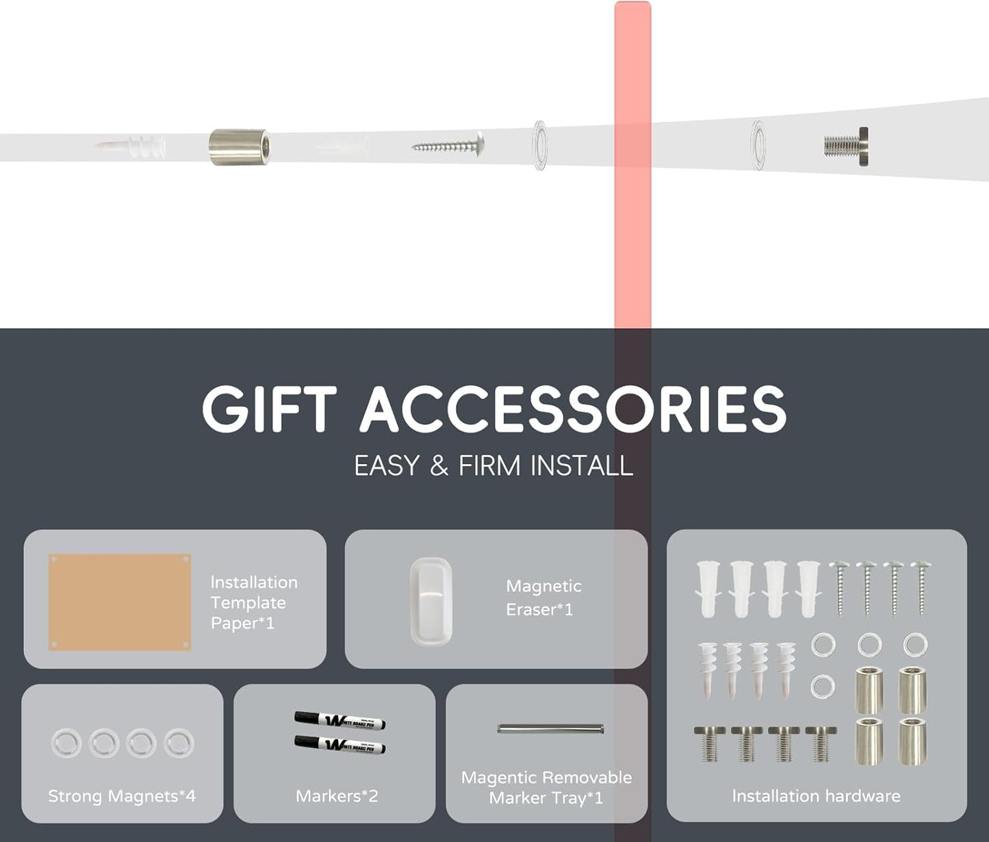 Magnetic Glass Whiteboard - Glass Dry Erase Board 48"x36" Large Frameless Glass Board for Walls Office School and Home, Orange