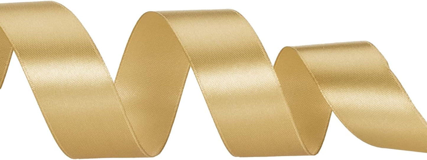 1 Inch Champaign Gold Solid Satin Ribbon, 50 Yards Craft Fabric Ribbon for Gift Wrapping Floral Bouquets Wedding Party Decoration