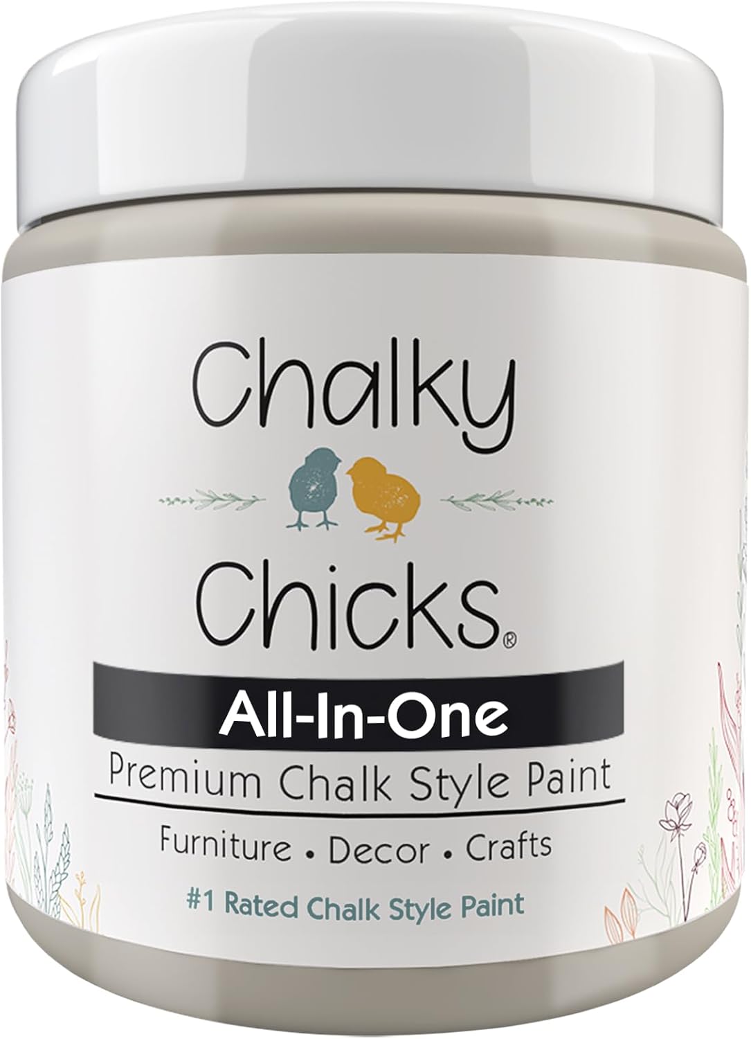 Chalky Chicks All-in-One Chalk Paint for Furniture or Cabinet - 4 Fl Oz - Matte Finish Wolf Gray (Gray/Beige) for Metal, Wood Furniture Paint - No Sanding All-in-One for Home Decor & Crafts, USA Made