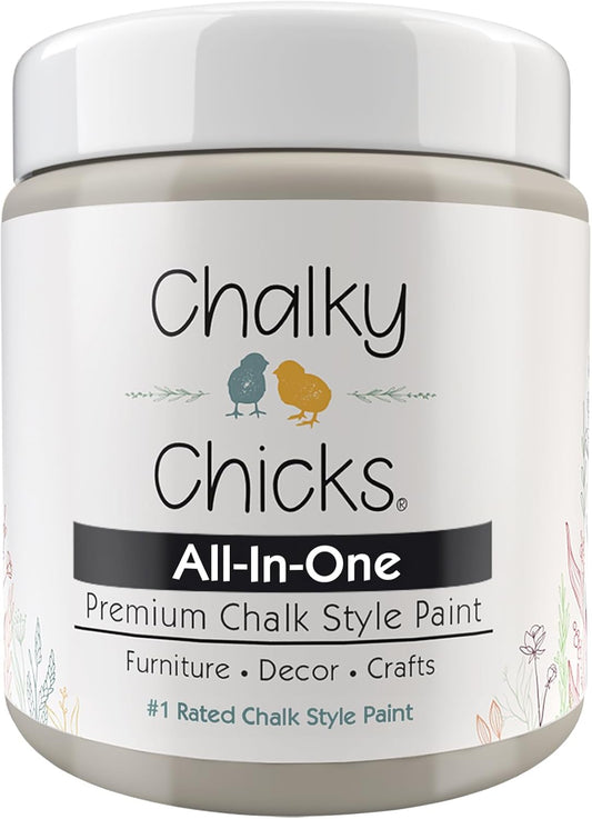 Chalky Chicks All-in-One Chalk Paint for Furniture or Cabinet - 4 Fl Oz - Matte Finish Wolf Gray (Gray/Beige) for Metal, Wood Furniture Paint - No Sanding All-in-One for Home Decor & Crafts, USA Made