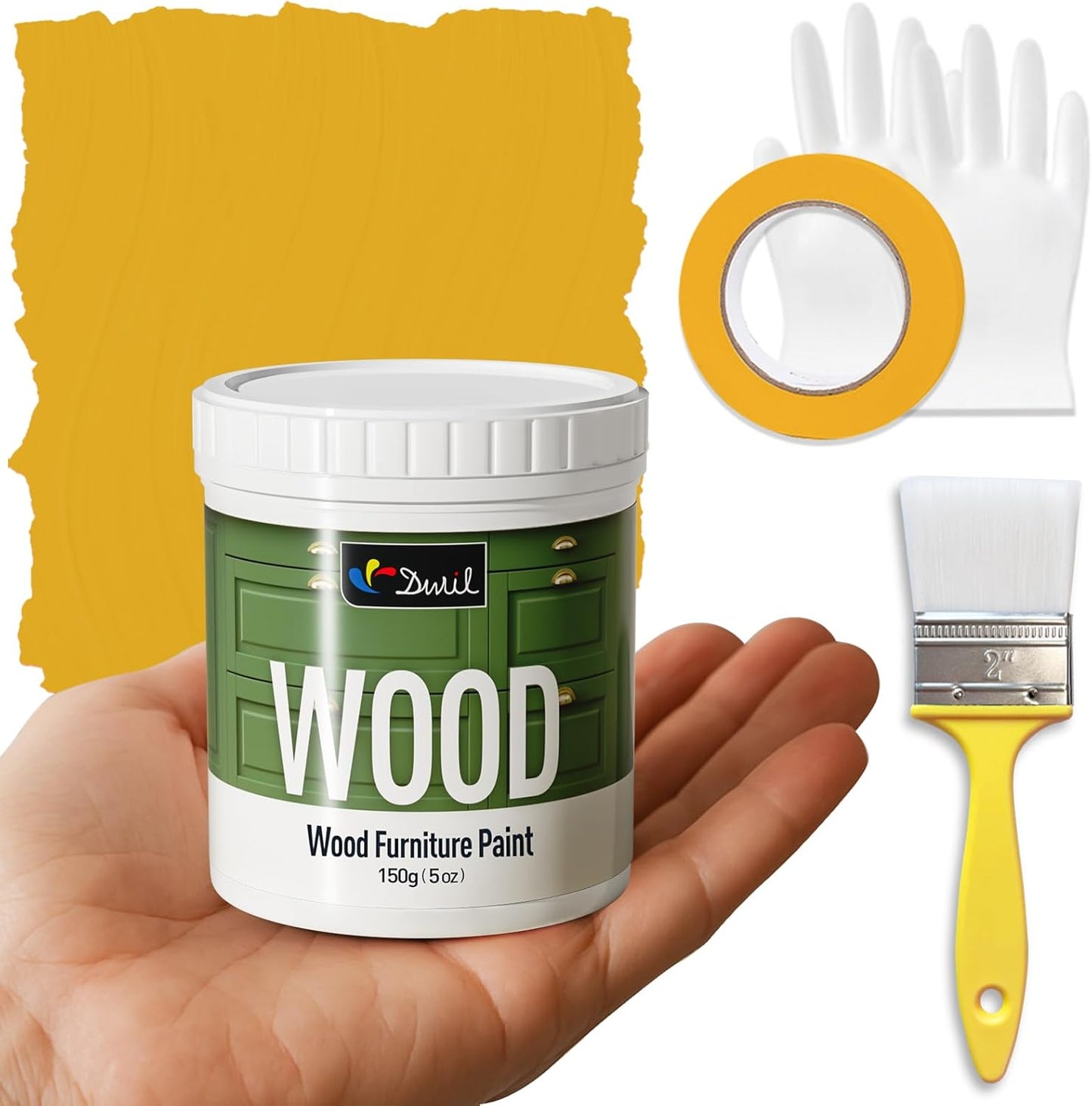 DWIL Matte Finish Furniture Paint - 5 Oz Wood Paint for Cabinets, Doors, Tables, and Dressers Refinishing - Water-Based, Non-Toxic & Odorless, Easy to Apply(Pitmaston Pear Yellow)-Trial Pack