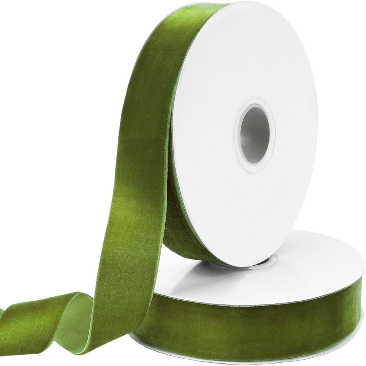 Mousse Green Velvet Ribbon, 1 Inch x 20 Yards Single Faced Mousse Green Ribbon for Gift Wrapping, Bow Making, Christmas Tree Decorations, Wreath Making and DIY Crafts (10 Yards Each Roll)