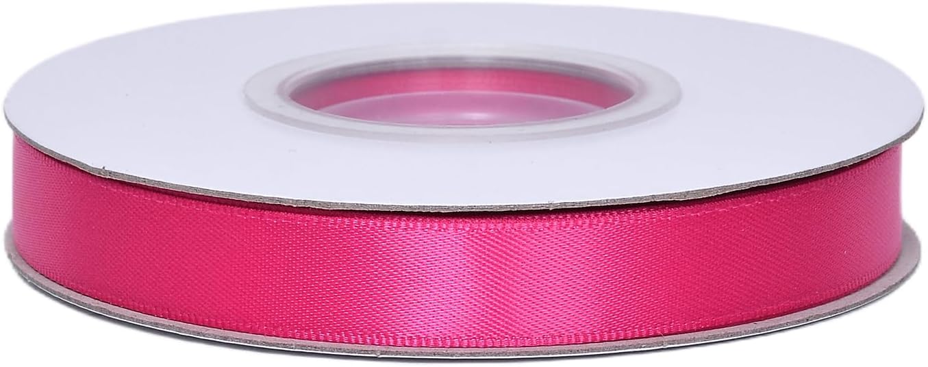 YAMA Hot Pink Double Faced Satin Ribbon 1/2 Inch 25 Yards Hot Pink Fabric Ribbons for Gift Wrapping Crafts Bows Wedding Party Decoration