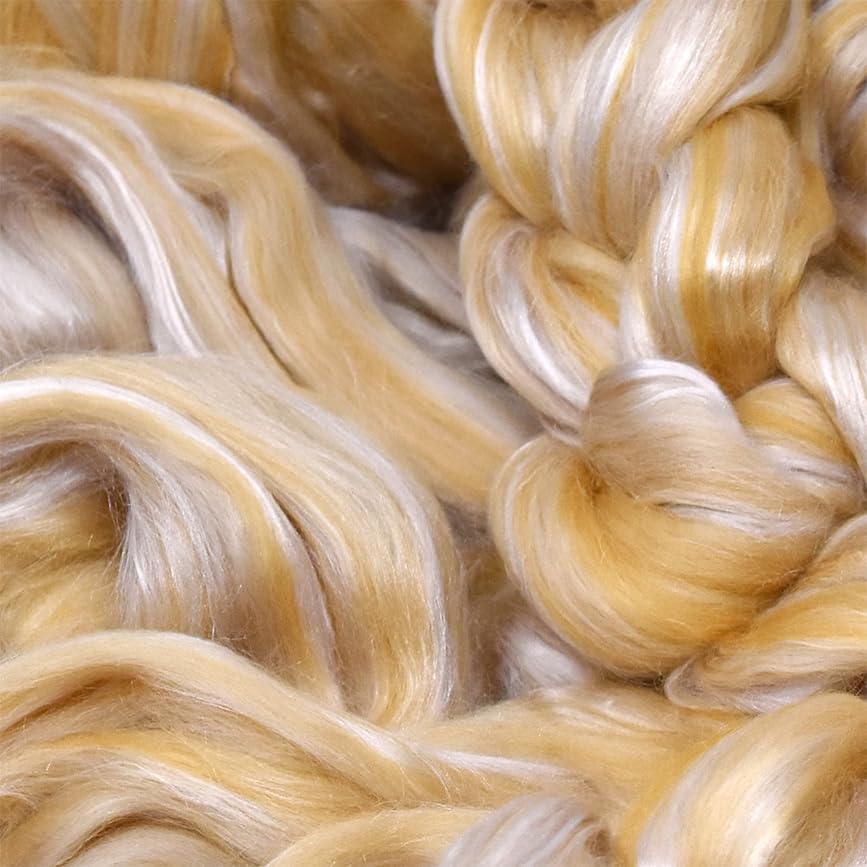 Merino Silk Luxe Tonal Designer Blend. Superfine Merino, Mulberry Silk, Tussah Silk. Top Roving for Spinning or Felting. Champagne Bliss 4oz