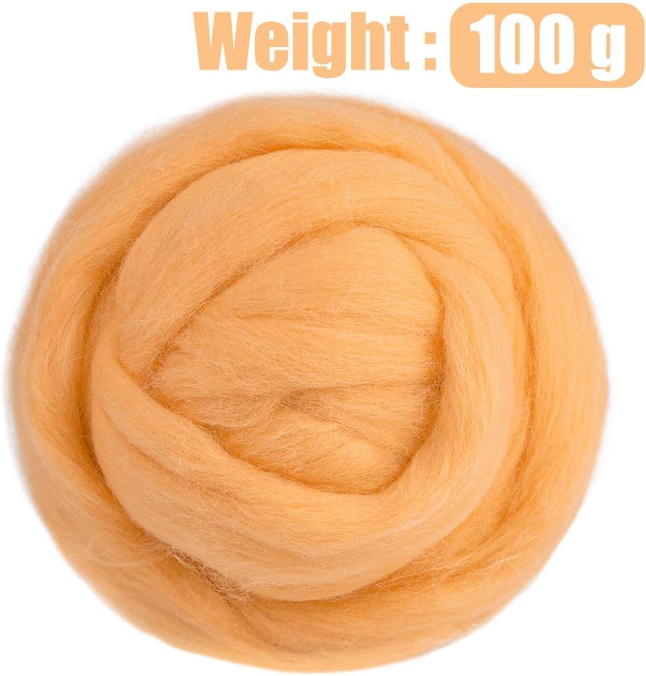 3.53oz Wool Roving Yarn, Wool Felting Supplies, Pure Wool, Chunky Yarn, Spinning Wool Roving for Needle Felting Wet Felting DIY Hand Spinning (Light Orange)