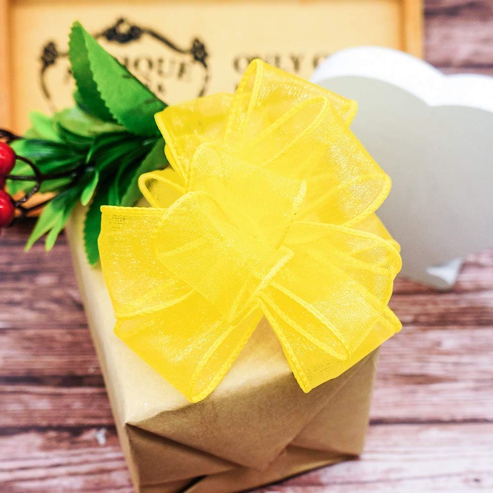 CT CRAFT LLC Sheer Organza Wired Ribbon 1.5" x 50Yards Yellow for Wedding Chair Bow Flora Bouquet Gift Wrapping Christmas Tree Home Decor Wreath