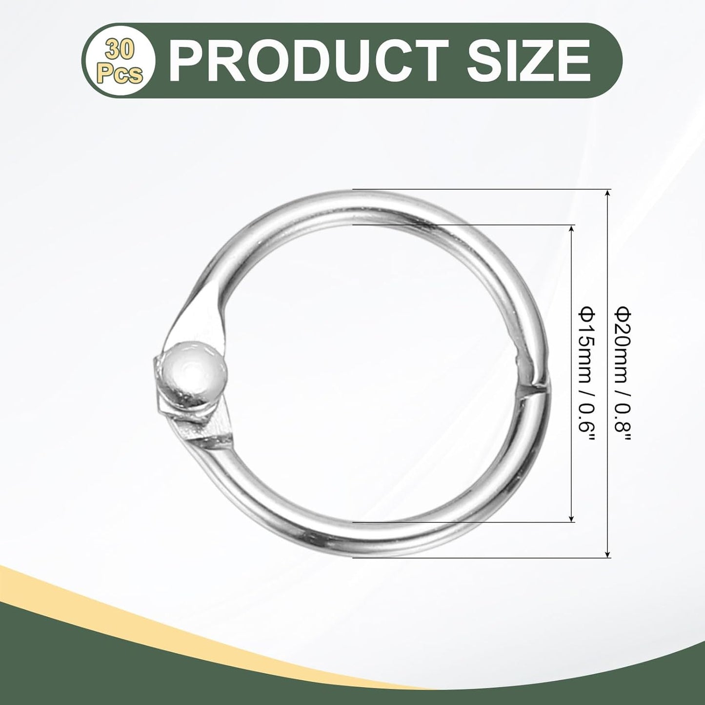 PATIKIL 0.6" x 0.8" Loose Leaf Binder Rings, 30 Pcs Metal Book Rings Nickel Keychain Ring for Paper Index Cards Flash Card Notebook Rings Office Home Book Binder, Silver Tone