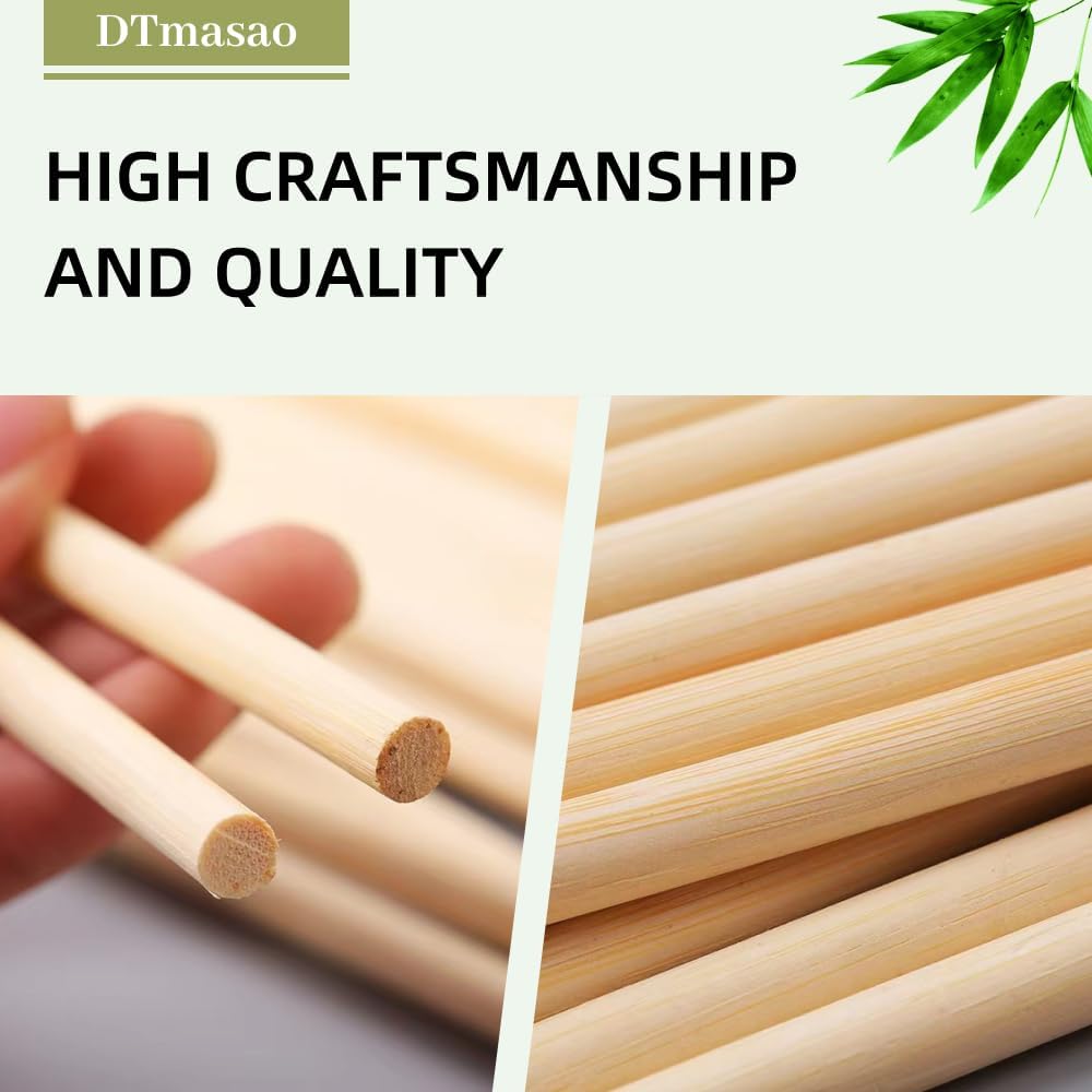 1/2 x 12 Inch 25 PCS Dowel Rods Wood Sticks Wooden Dowel Rods - Unfinished Bamboo Sticks - for Crafts and DIYers