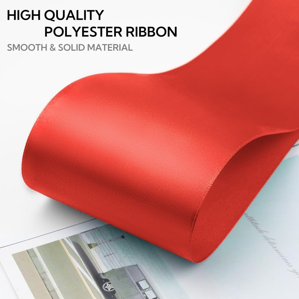 3 Inch 25 Yard Wide Satin Ribbon Red, Solid Fabric Large Ribbon Roll for Cutting Ceremony Wedding Opening Party Decoration, Chairs, Sewing, Festival Pageant Sashes