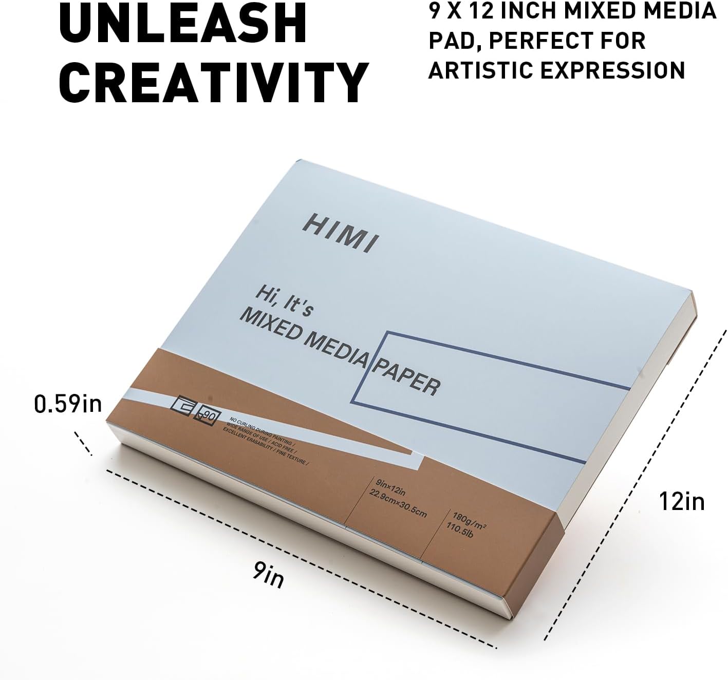 HIMI Mix Media Paper Pad 9X12''(180g/m²) 90 Sheets Mix Paper Pad, Side Wire Bound, Fine Texture, in Gouache Acrylic Art Pad for Sketching, Ink Sketch Book, Art Supplies Drawing Pad Gift (Blue)