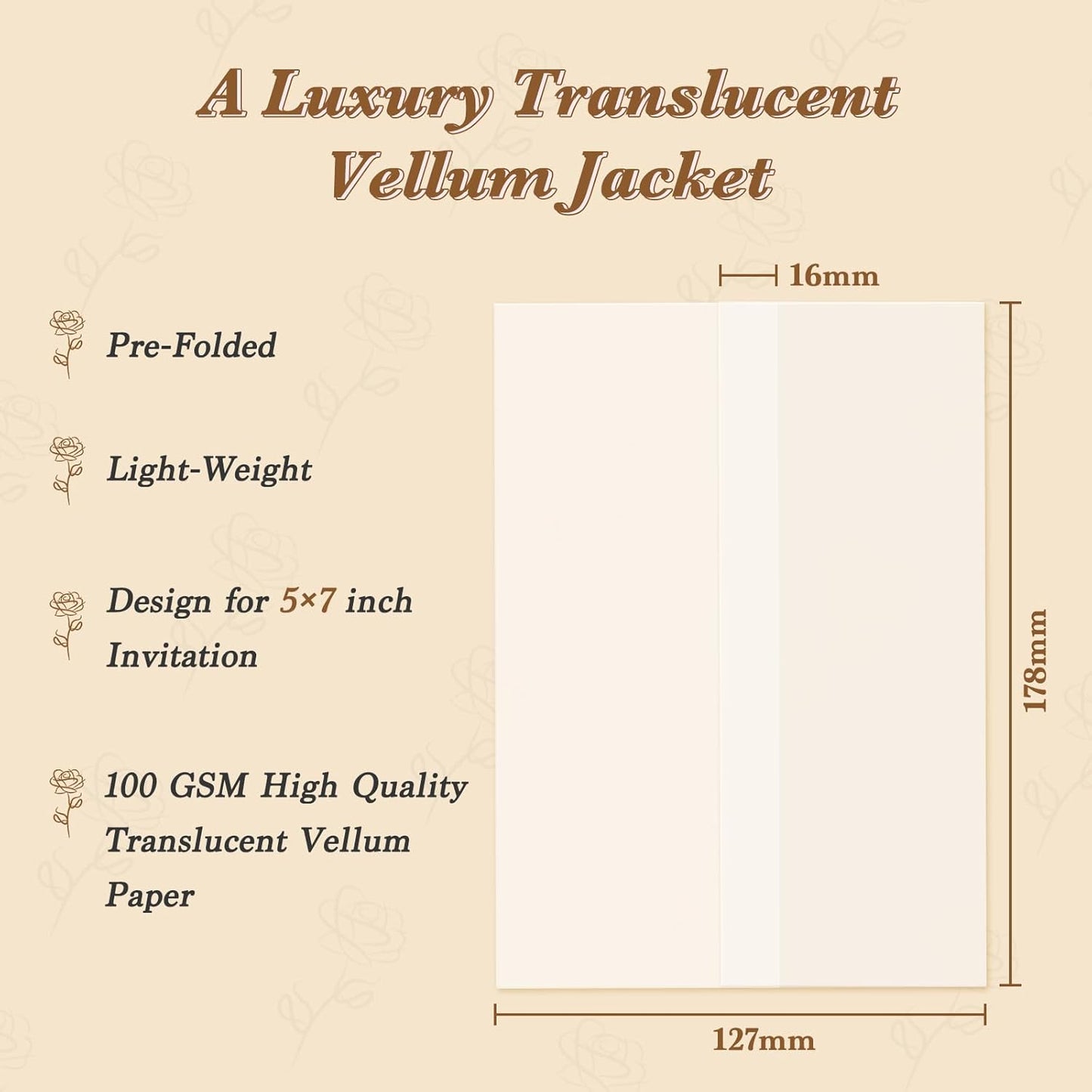 60 Pack Pre-Folded Vellum Jackets for 5x7 Invitations, Translucent Vellum Paper 5x7 Jackets, 100GSM Wedding Invitations Wraps, Envelope Liners for Birthdays, Baby Showers