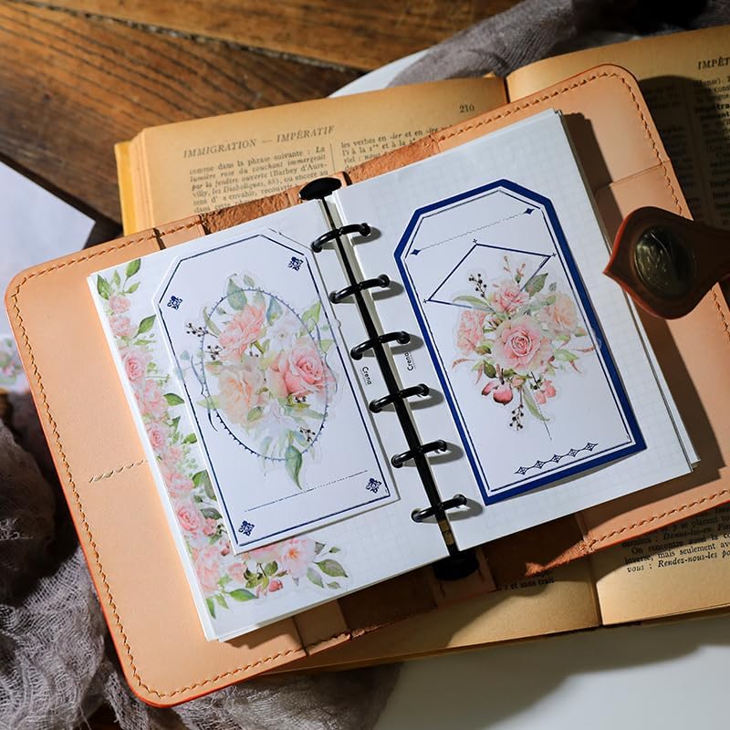 Vintage Vellum Stickers Floral Plants Elements Scrapbooking Supplies Flowers Botanic Natural Translucent Paper Self-Adhesive Junk-Journal Items (Rose)