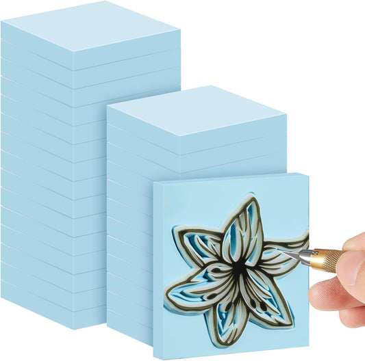 Frienda 24 Pcs 2" x 2" Rubber Carving Blocks Linoleum Blocks for Printmaking, Stamp Making, DIY Crafting, Scrapbook, Painting, Soft and Easy to Carve (Light Blue)
