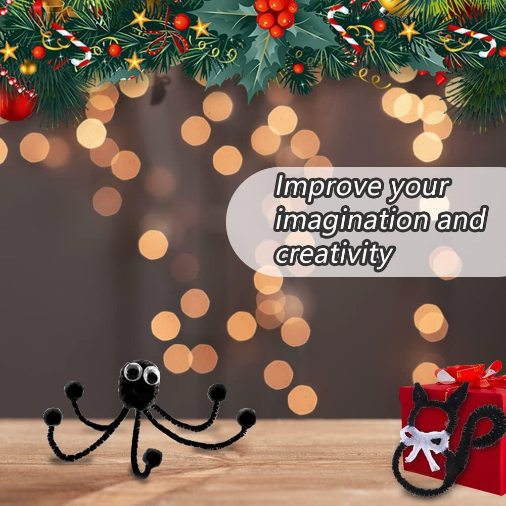 120 Pcs Black Pipe Chenille Stems, Chenille Stems Pipe Cleaners Long Craft Pipe Cleaners Pipe Cleaners for Hair Locs Beginner Creative Crafts Christmas Halloween Decorations
