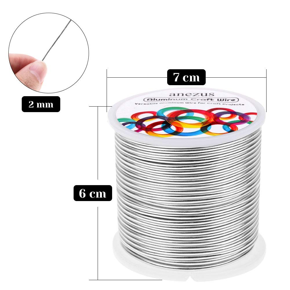 Anezus 12 Gauge Aluminum Wire 100 Feet - 2mm Metal Armature Bendable Sculpting Wire for Crafts, Wreath Making, Jewelry Making, Beading, Floral (Silver)