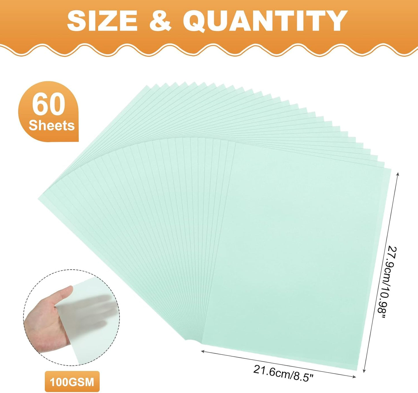 MECCANIXITY 60 Sheet Colored Vellum Paper 8.5" x 11", 100gsm Translucent Printable Vellum Sheets for Printing Wedding Invitations Inkjet Laser Printer, Light Blue