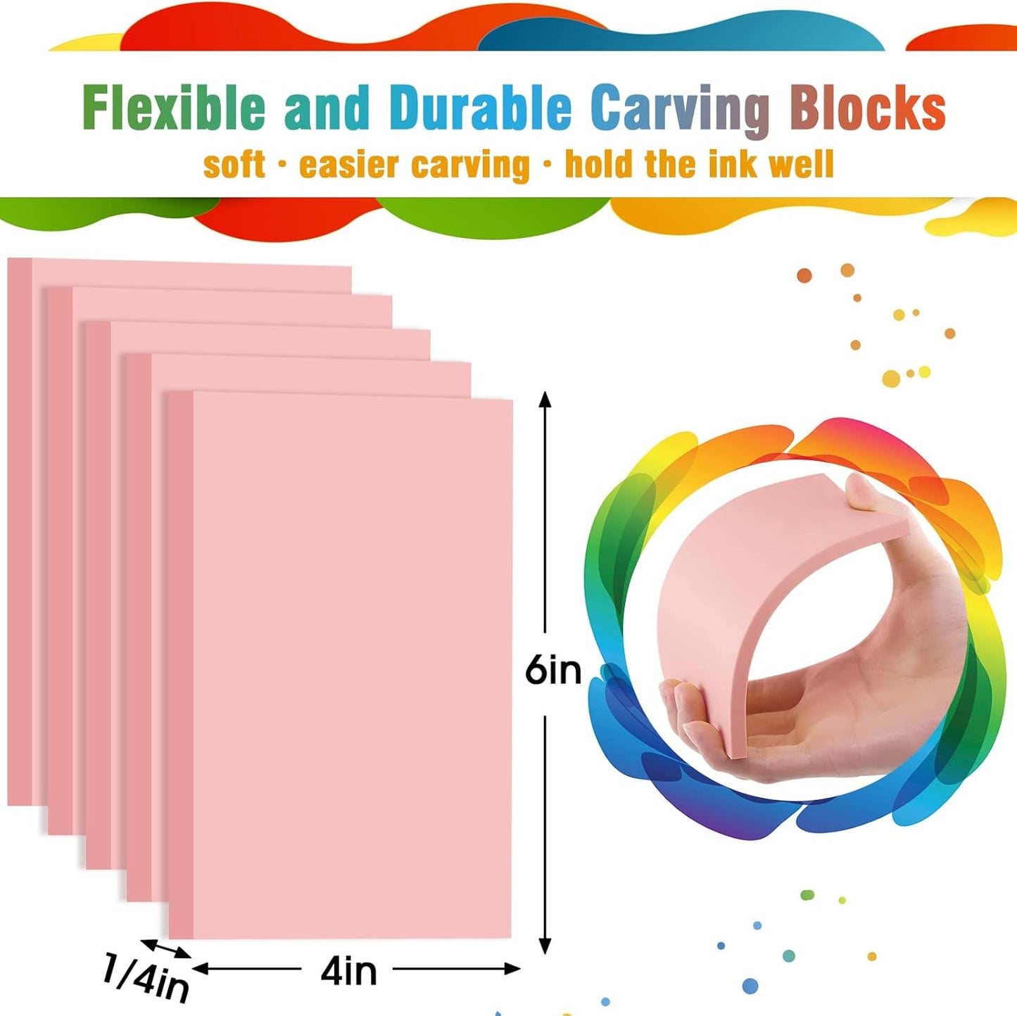 WAYCOM 5-Pack Linoleum Blocks for Printmaking with Cutter Tools, Rubber Block Stamp Carving Blocks Stamp Making Kit Craft Ink Pad Hobby Knife for DIY Printmaking,Printing and More