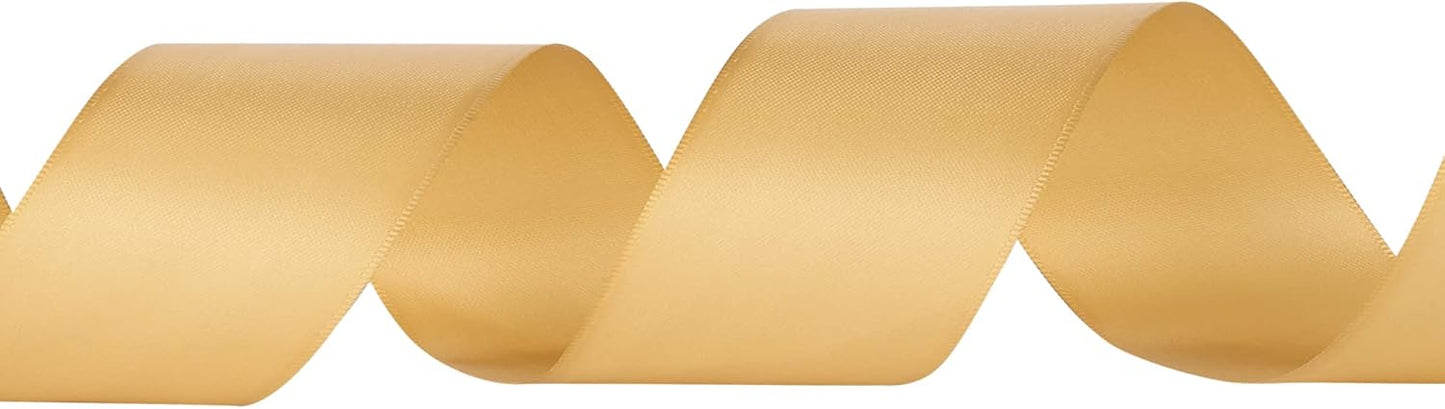 LIUYAXI Old Gold Double Faced Satin Ribbon, 2" X Continuous 50 Yards, Ribbons Perfect for Gift Wrapping Wedding DIY Craft Bow Making & Other Projects