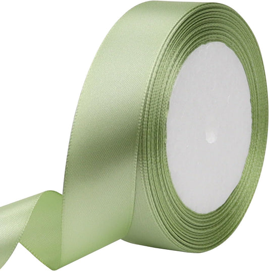 Pale green Solid Satin Ribbon 1 Inch 25 Yards Solid Polyester Fabric Ribbon for Gift Wrapping Wedding Christmas Baby Shower Birthday Party Decoration Handmade Immortal Flower Craft