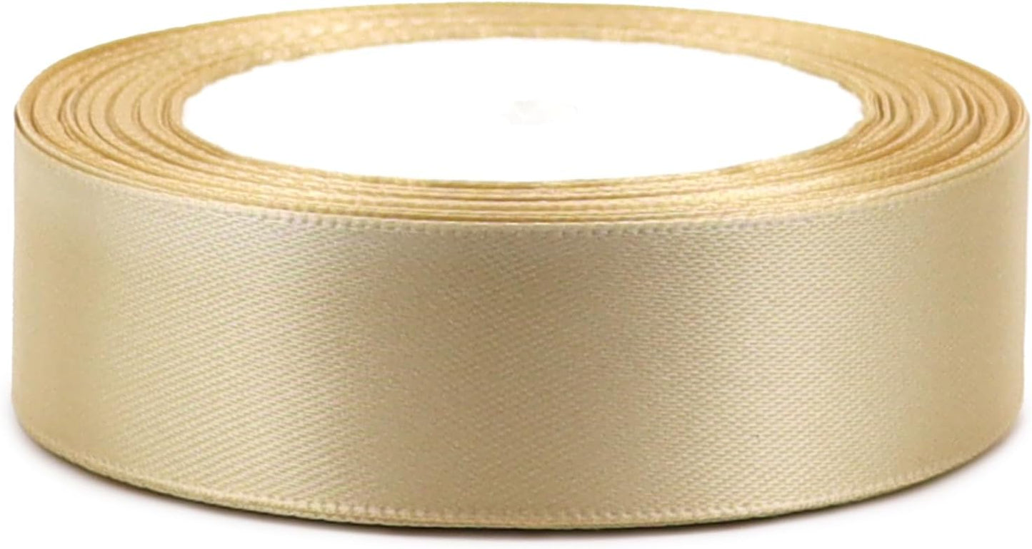Champagne Solid Satin Ribbon 1 Inch 25 Yards Solid Polyester Fabric Ribbon for Gift Wrapping Wedding Christmas Baby Shower Birthday Party Decoration Handmade Immortal Flower Craft