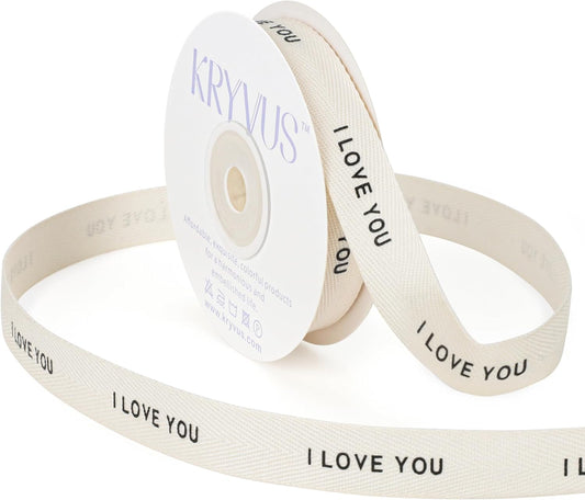 I Love You Ribbon - 5/8 Inch x 12 Yards Natural Twill Tape Ribbon, Cotton Herringbone Ribbons for Gift Wrapping, Birthdays, Weddings, Christmas, Anniversaries, Valentine's Day, Mother's Day