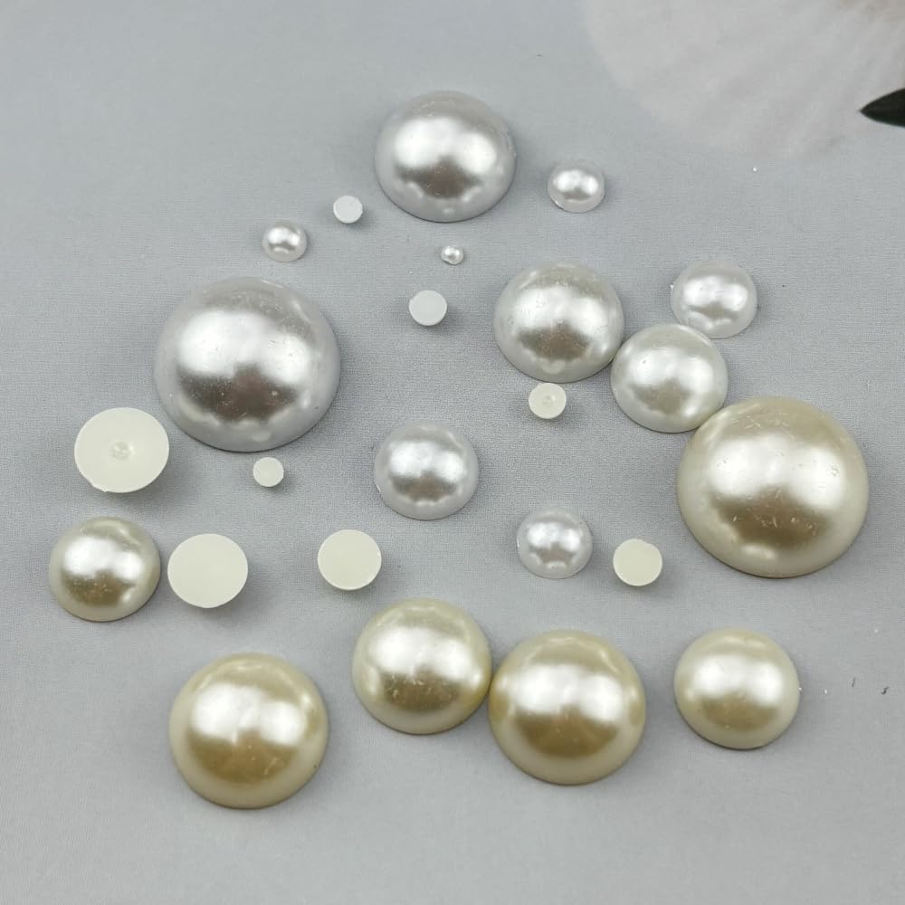 200pcs 14mm Half Pearls for Crafts Flatback Round Half Pearl Beads for Jewelry Making Nail Art Scrapbook Craft Wedding Dress Decoration(White)