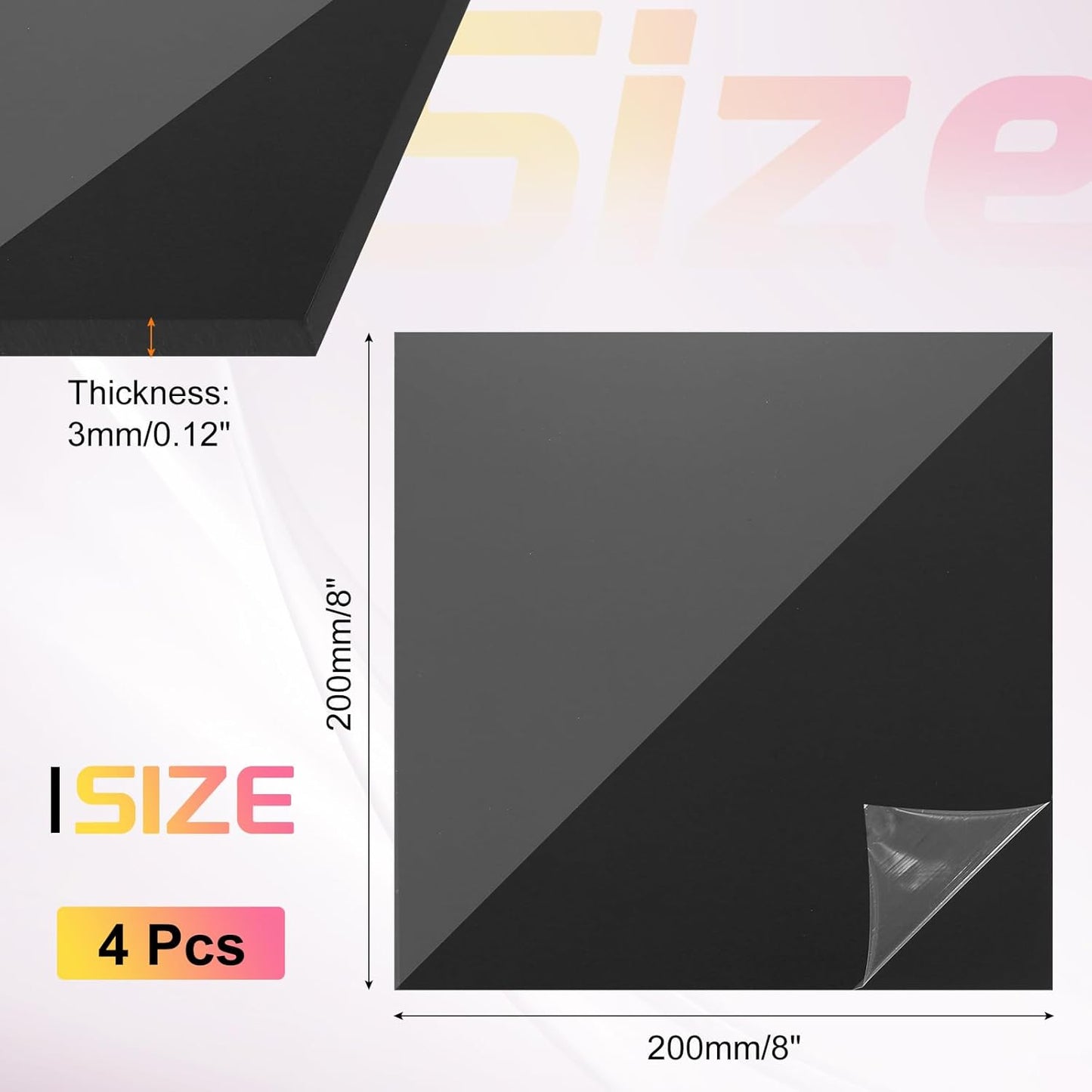 uxcell 4Pcs Acrylic Sheets 8x8 Inch Acrylic Panel 1/8 Inch-3mm Plastic Board for Picture Frames Sign Holders DIY Display Projects Craft, Clear Black