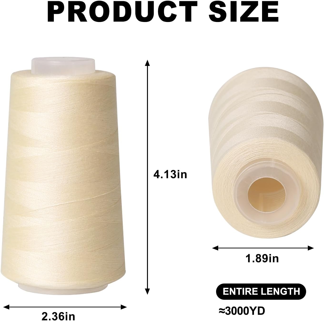 Sewing Thread Cone Set, 2 Pack Serger Thread, 3000 Yards Each, All Purpose Thread for Sewing, Quilting, Machines, Overlock, Merrow & Hand Embroidery (Beige*2)
