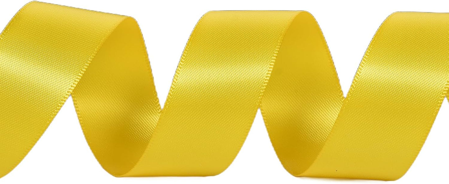 YAMA Yellow Double Faced Satin Ribbon 7/8 Inch 25 Yards Yellow Ribbon for Gift Wrapping Crafts Hair Bows Wedding Party Decoration