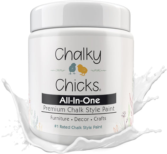 Chalky Chicks All-in-One Chalk Paint for Furniture or Cabinet - 8 Fl Oz - Matte Finish CottonTail White for Metal, Wood Furniture Paint - No Sanding All-in-One for Home Decor & Crafts, USA Made
