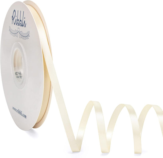 Ribbli Ivory Satin Ribbon,Double Faced Satin 1/4 inch x Continuous 50 Yards,Ivory Ribbon Use for Bows Bouquet,Gift Wrapping,Wedding Decoration,Floral Arrangement
