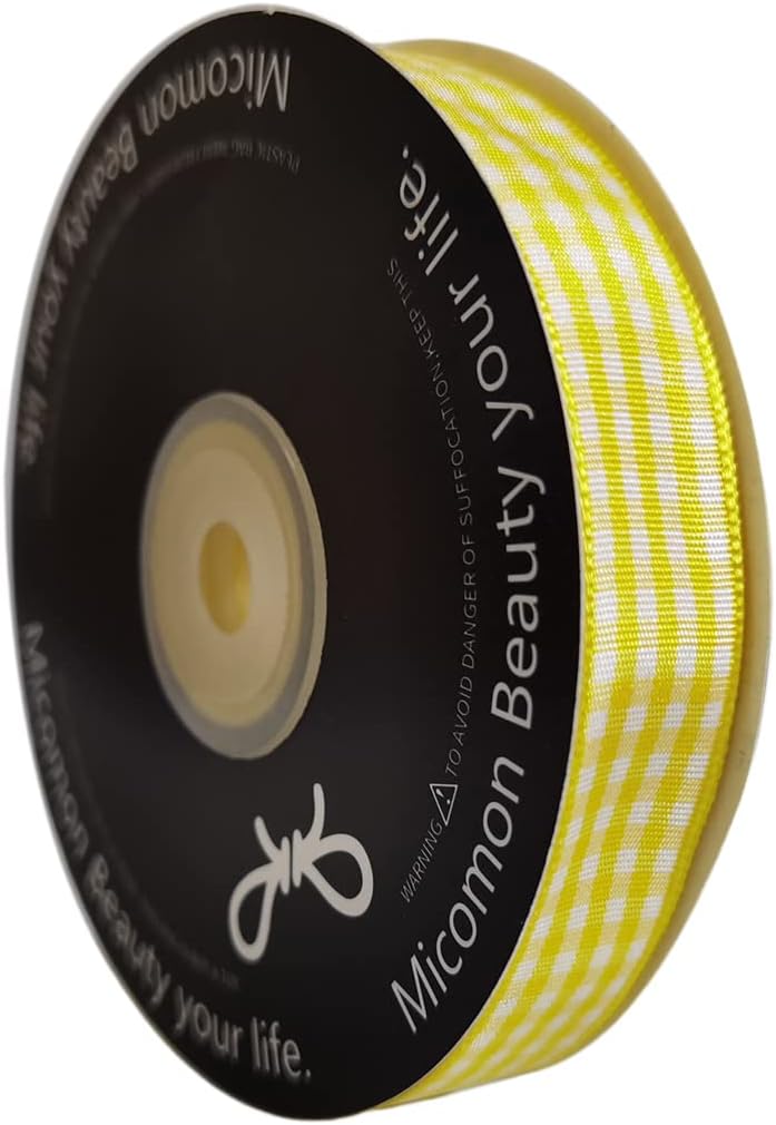 Yellow Gingham Plaid Checked Ribbon 25 Yards Each Roll 100% Polyester (5/8",Yellow)