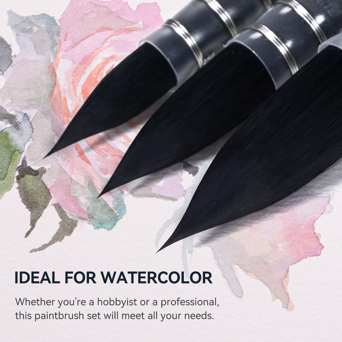 Lightwish Watercolor Brushes Set, Synthetic Squirrel Hair Paint Brushes Kit :#2#4#6#8 for Artists, Adults, and Hobbists, Pointed Round Mop Brush for Watercolor, Gouache,4 Pcs