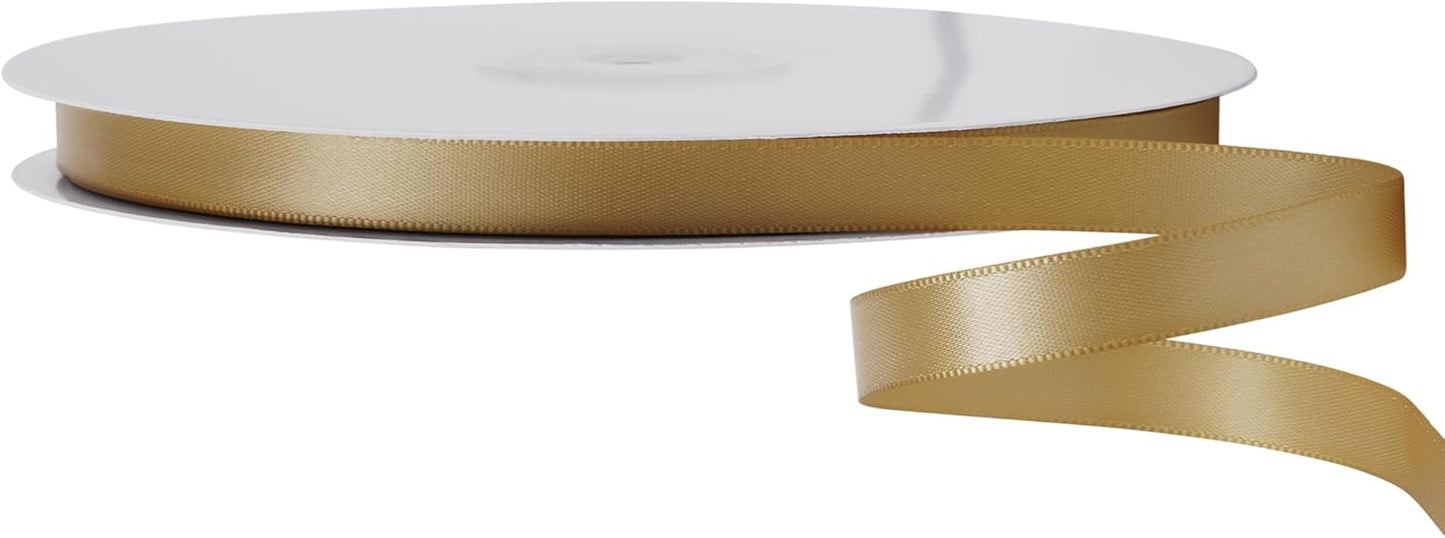 LIUYAXI Pale Gold Double Faced Satin Ribbon, 3/8" X Continuous 100 Yards, Ribbons Perfect for Gift Wrapping Bows Bouquet Wedding Decor DIY Craft and More