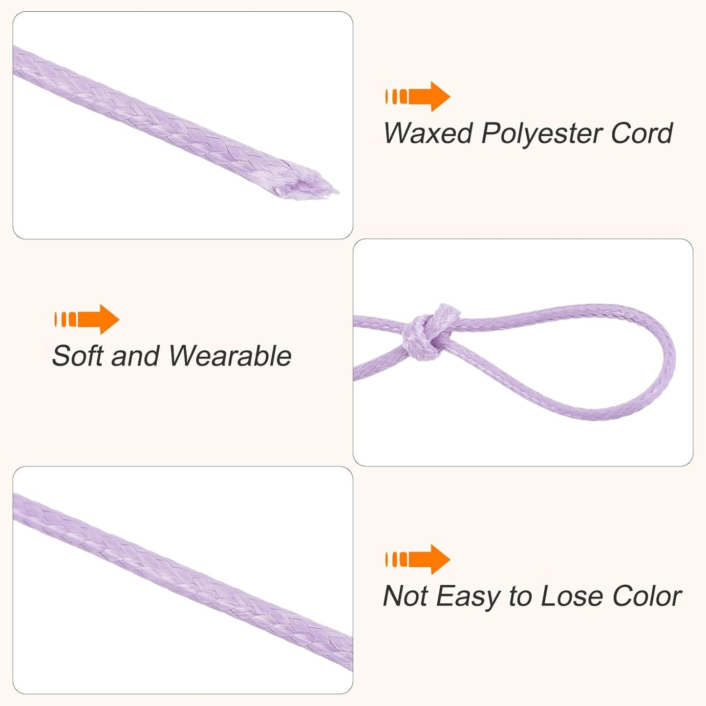 MECCANIXITY Waxed Cord 1.2mm Waxed Polyester Cord 175 Yard Wax String for Bracelet Making,Necklaces, Beading,Jewelry Making and DIY Crafts(Light Purple)