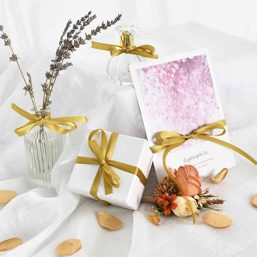 TONIFUL 3/8 Inch x 100yds Dark Gold Satin Ribbon Thin Solid Fabric Ribbons Roll for Gift Wrapping Invitation Floral Hair Balloon Craft Sewing Party Wedding Popsicles Decoration Valentine's Day Bouquet